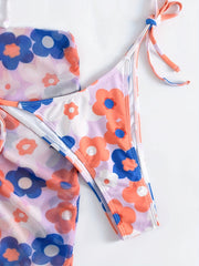 Digital Floral Print Bikini Set with Sheer Wrap Skirt