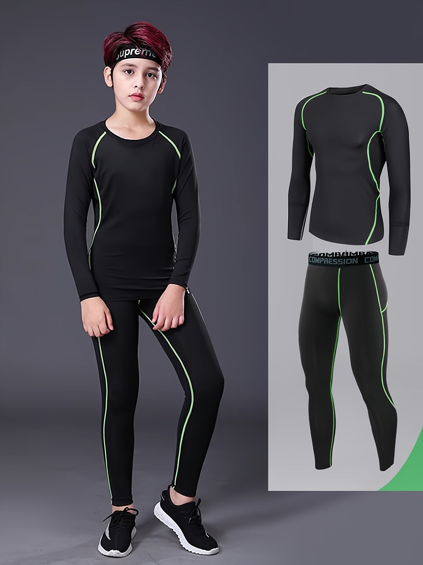 Boy's 2pcs Quick drying Training Suit Long Sleeve Top & Pants Set