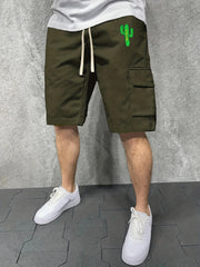 Men's Comfy Cactus Cargo Shorts Elastic Waist Drawstring