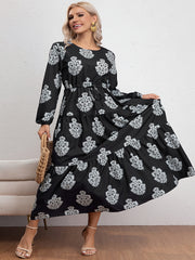  Casual Dress Women's Plus Floral Print Long Sleeve