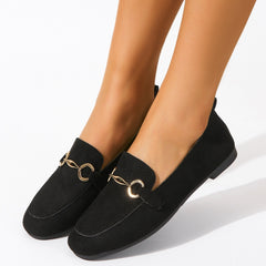 Square Toe Metal Buckle Decor Flat Loafers