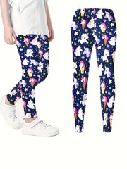 Girls Cartoon Unicorn Print Stretch Soft Leggings Elastic Waist Pants