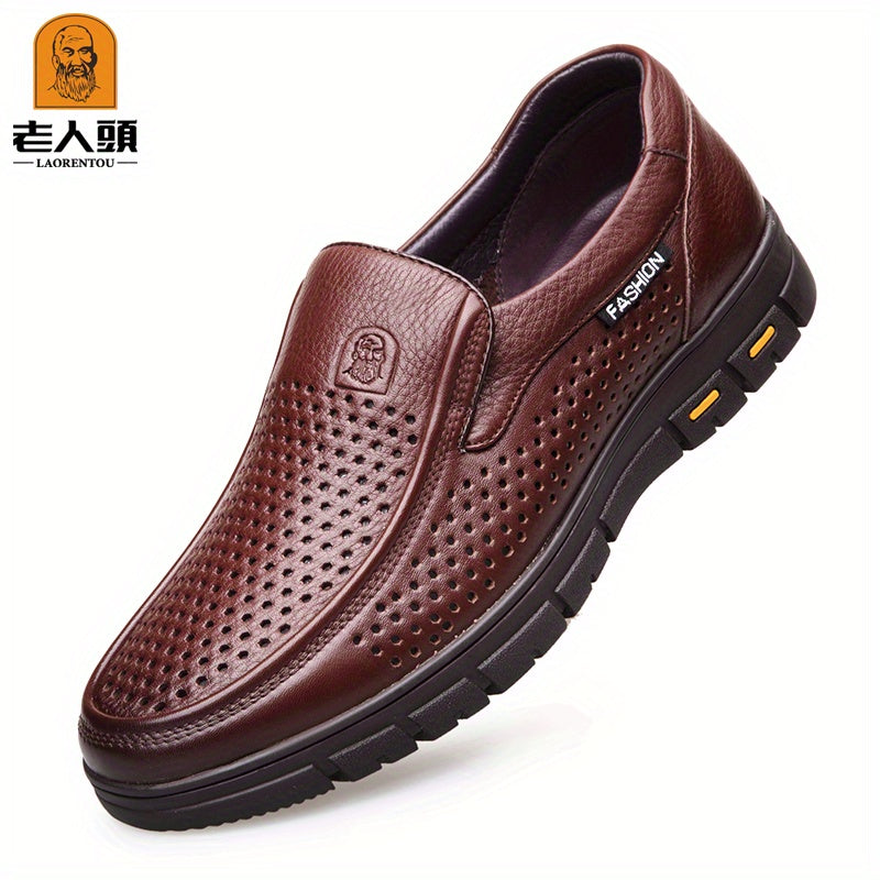 LAORENTOU Men's Leather Hollow Out Loafer Shoes Slip On Lightweight Dress Shoes