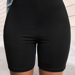  Casual Shorts Women's Plus Solid Elastic High Rise Biker Shorts