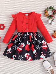 Toddler Girls Elk Print Cotton Dress Christmas