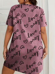  Heart & Letter Print Short Sleeve Sleep Dress