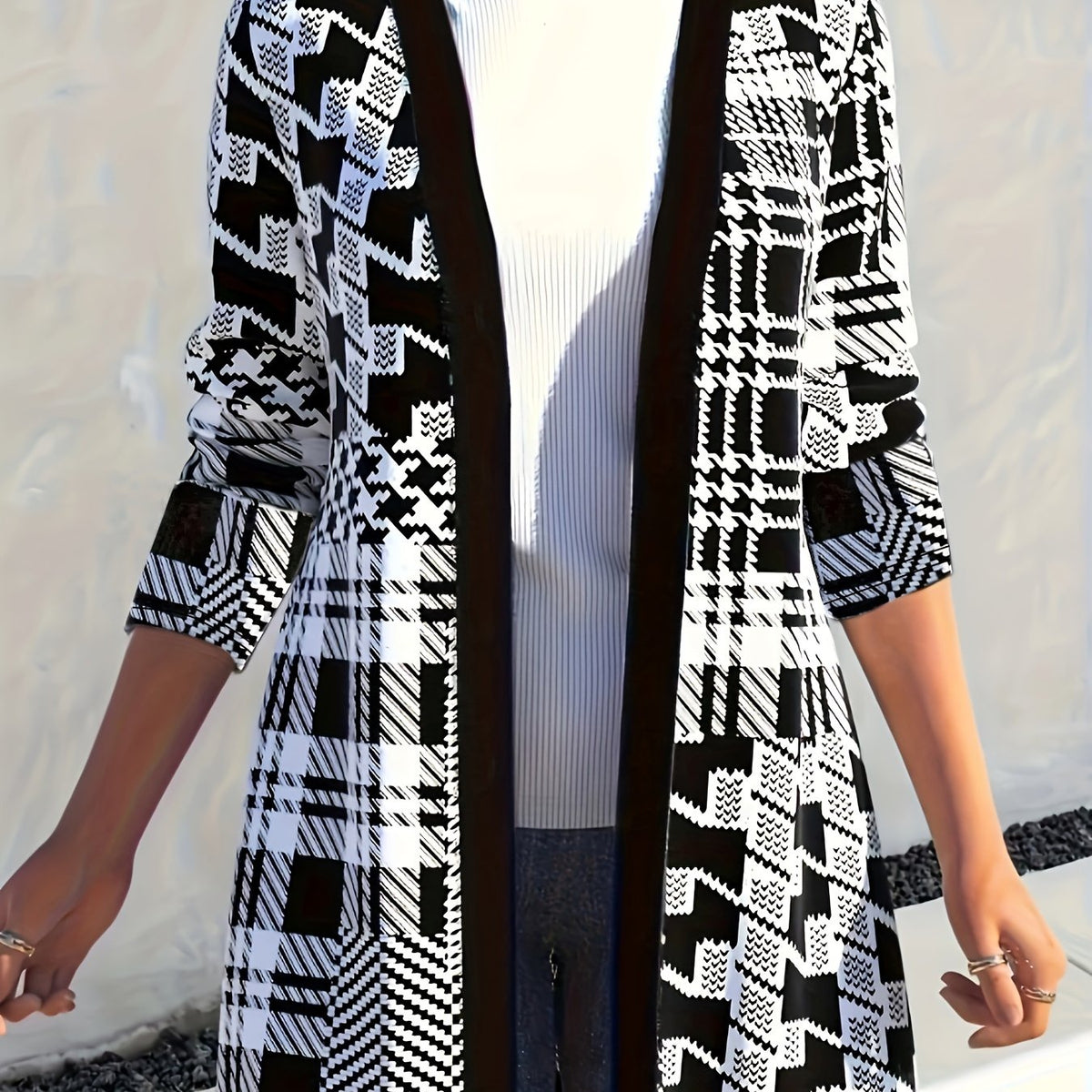  Colorblock Long Sleeve Open Front Cardigan
