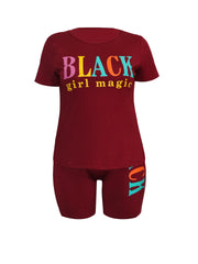  Letter Print Tee & Shorts Set Women's Plus Casual 2pcs