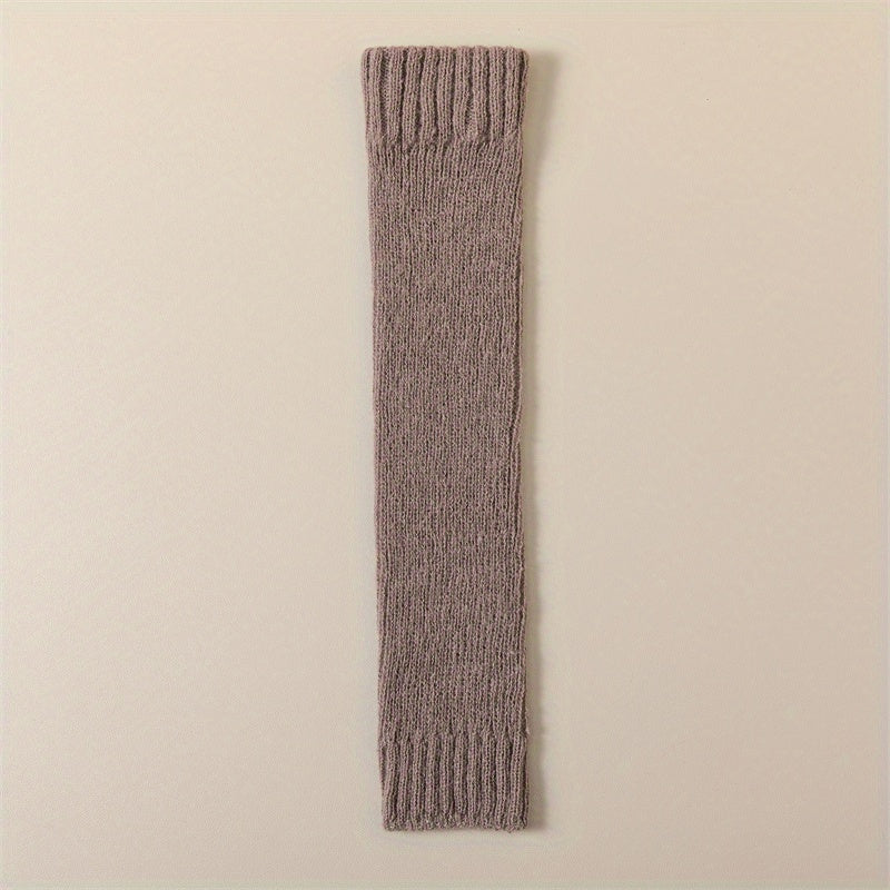 Solid Rib Knit Leg Warmers All-match Knee High Socks Women's Stockings