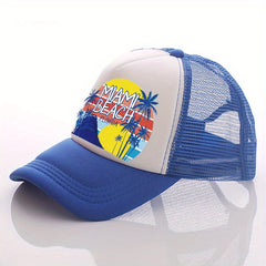 Unisex Breathable Adjustable Baseball Cap with Beach and Letter Embroidery