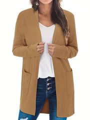  Casual Cardigan Women's Plus Solid Open Front Cardigan With Pockets