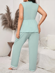  Lace Waist Peplum Top & Pants Pajama Set