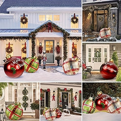 Christmas Outdoor Inflatable Ball 23.6 Inch Green Yellow Red Striped Tree Decor