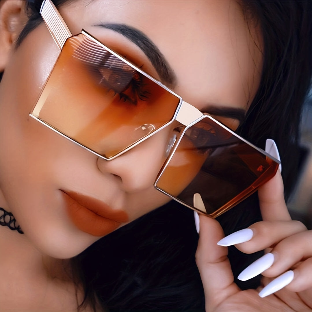 Oversized Mirror Lens Sunglasses Metal Frame UV400