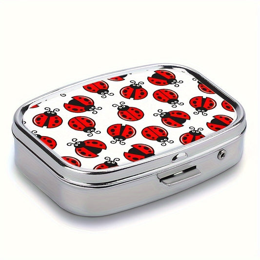 Mini Ladybug Pattern Pill Box Compact Organizer - Metal Medicine Case