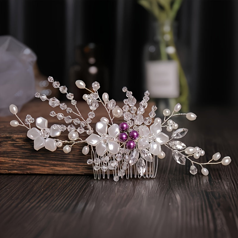 Silver Rhinestone Bridal Hair Comb with Opal Hair Accessories