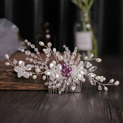 Silver Rhinestone Bridal Hair Comb with Opal Hair Accessories
