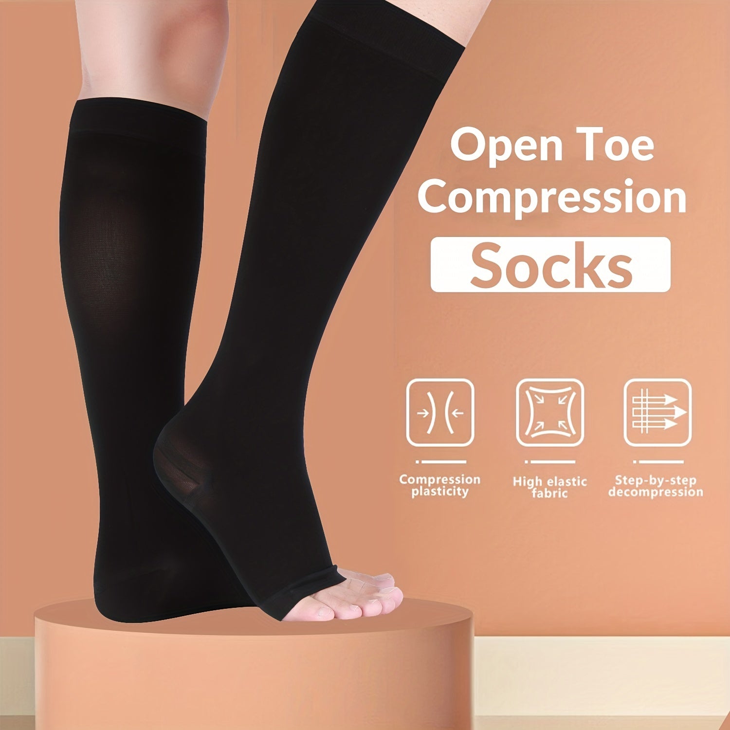 15 21mmHg Compression Open Toe Socks Varicose Veins Prevention