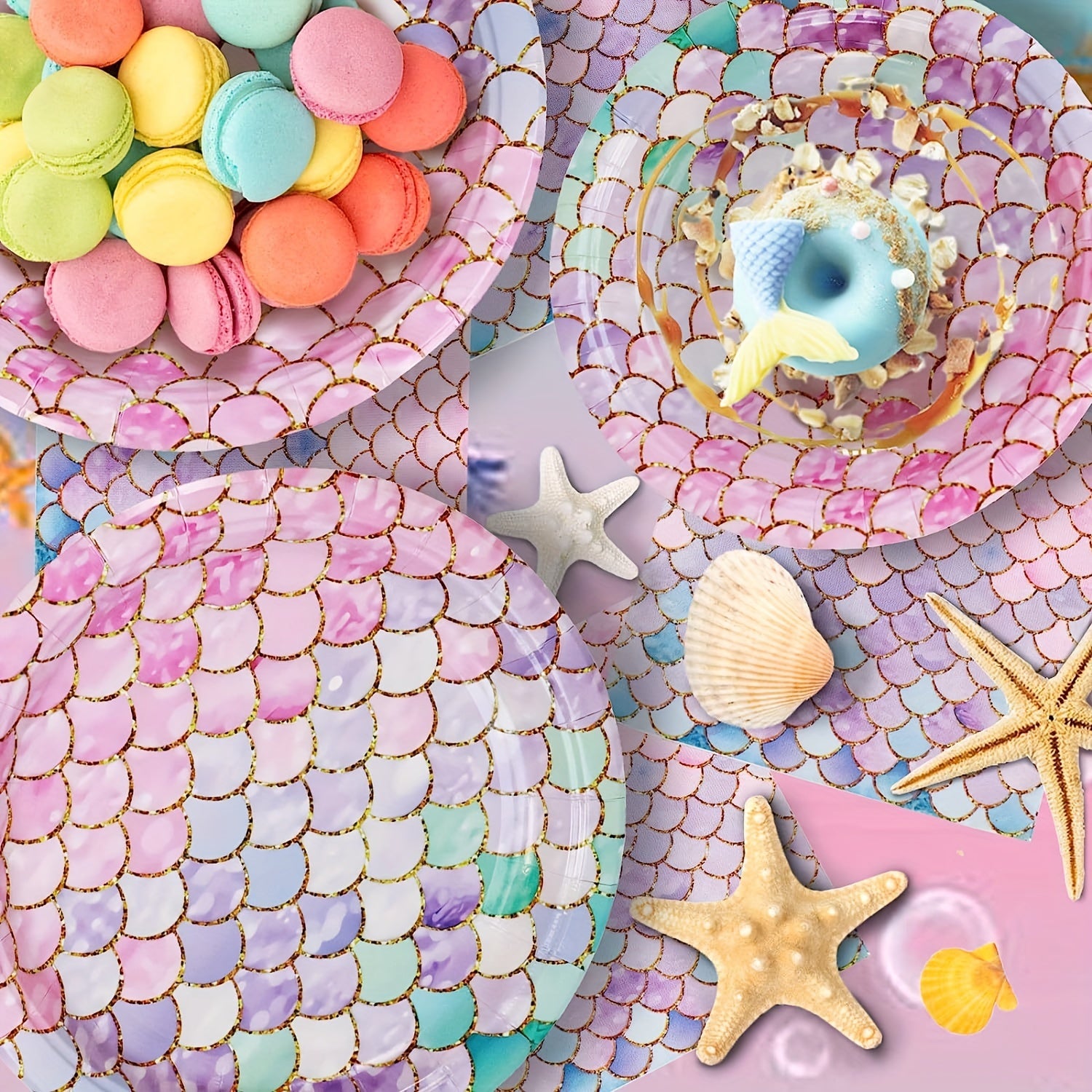 Ocean Mermaid Theme Party Dinnerware Dessert Buffet Cake Lunch Dinner Plates