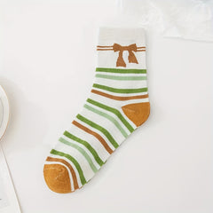 5 Pairs Floral & Bow Print Socks Mid Tube Women's Stockings