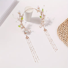 Flower Leaf Headband Beaded Chain Tassel Chinese Style Head Hoop Metal Hair Band