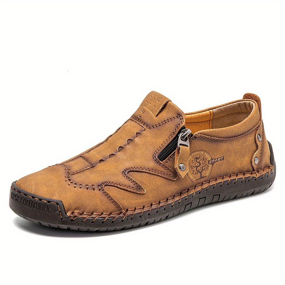 Men's Zipper Loafer Shoes Breathable Slip On Shoes