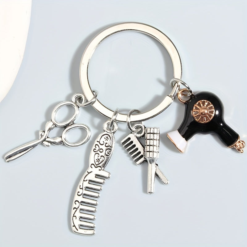 Hair Dryer & Scissors Keychain Mini Toy Metal Key Ring Gift For Mother's