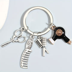 Hair Dryer & Scissors Keychain Mini Toy Metal Key Ring Gift For Mother's