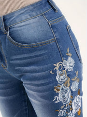  Floral Embroidery High Rise Flared Leg Jeans