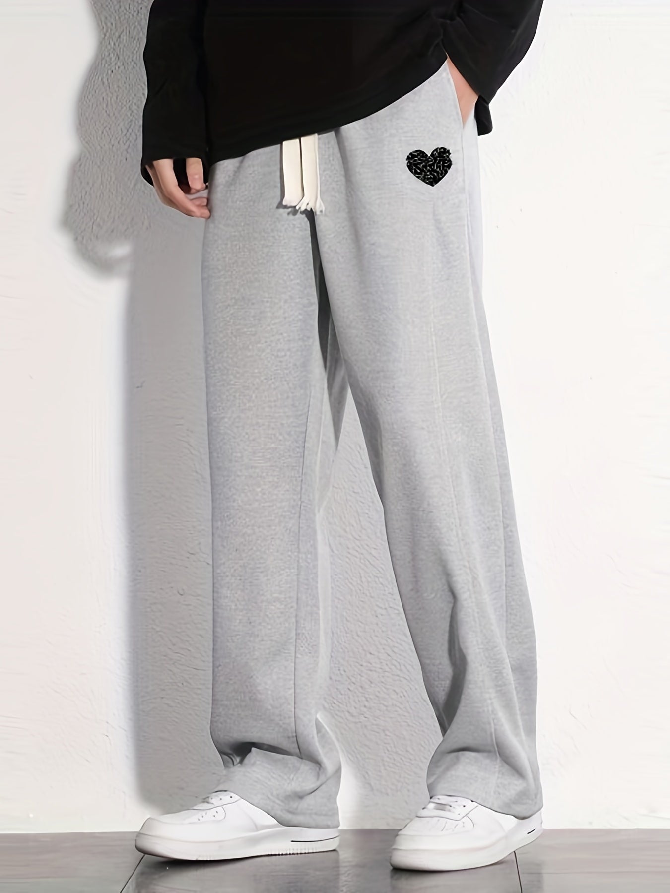 Heart Pattern Casual Cotton Drawstring Pants for Men