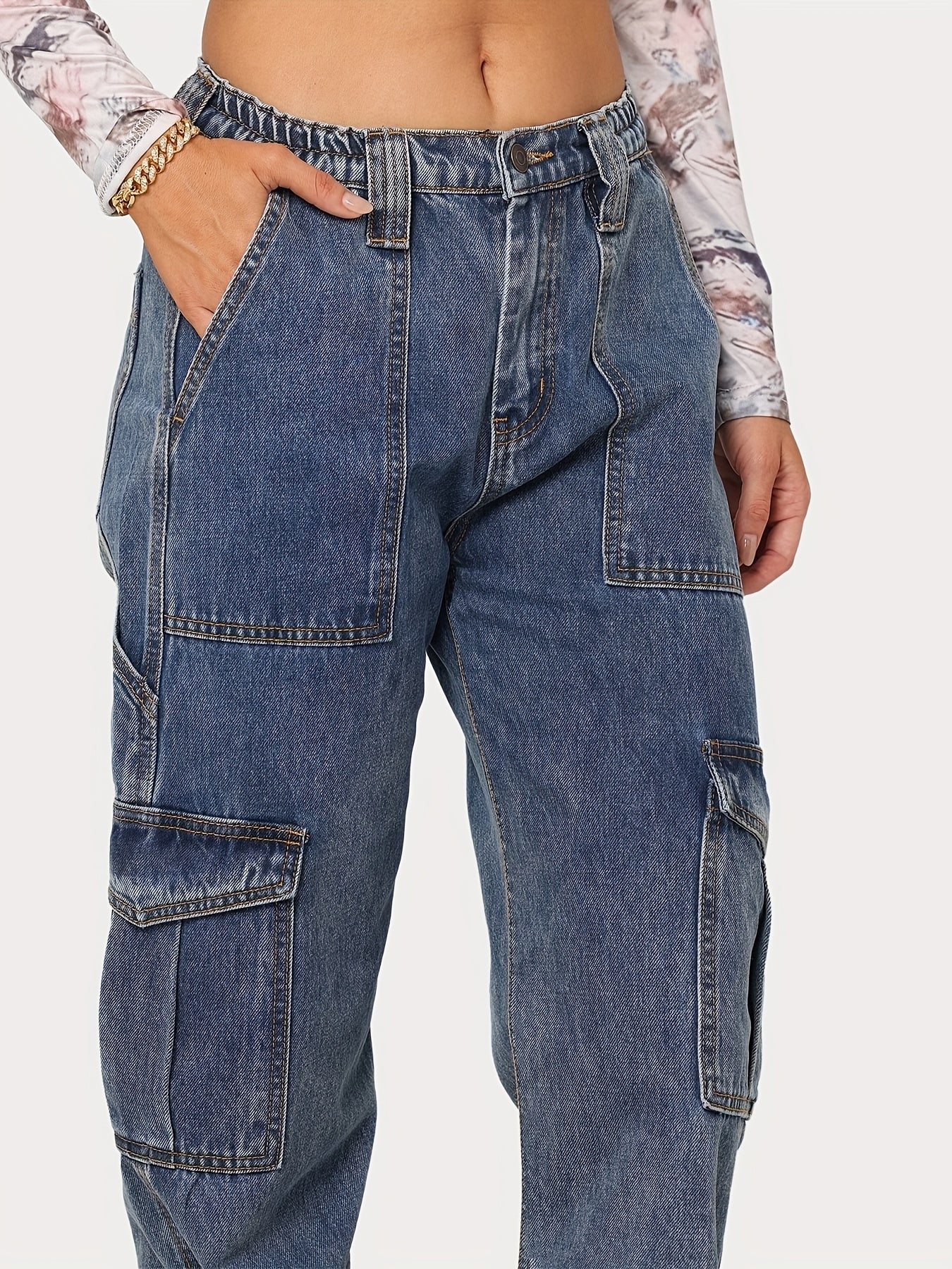 Street Style Loose Fit Cargo Pants Denim Jeans Y2K Vintage Women's Clothing