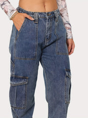 Street Style Loose Fit Cargo Pants Denim Jeans Y2K Vintage Women's Clothing
