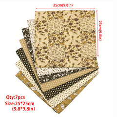 7pcs Coffee Fabric Quilting Sewing Crafts Textile Square Assortment DIY Sewing