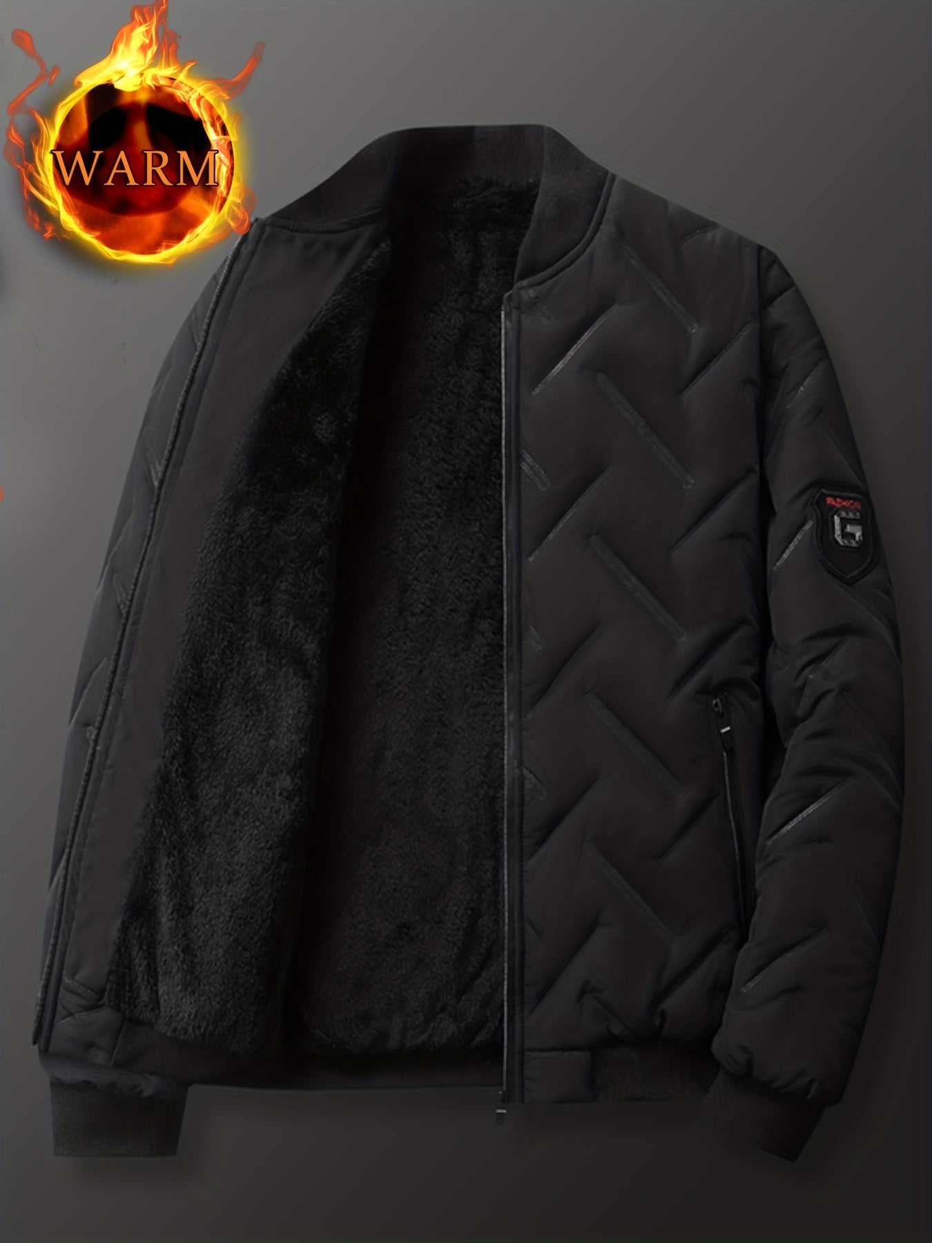 Sherpa Lined Varsity Jacket Men's Fleece Baseball Coat