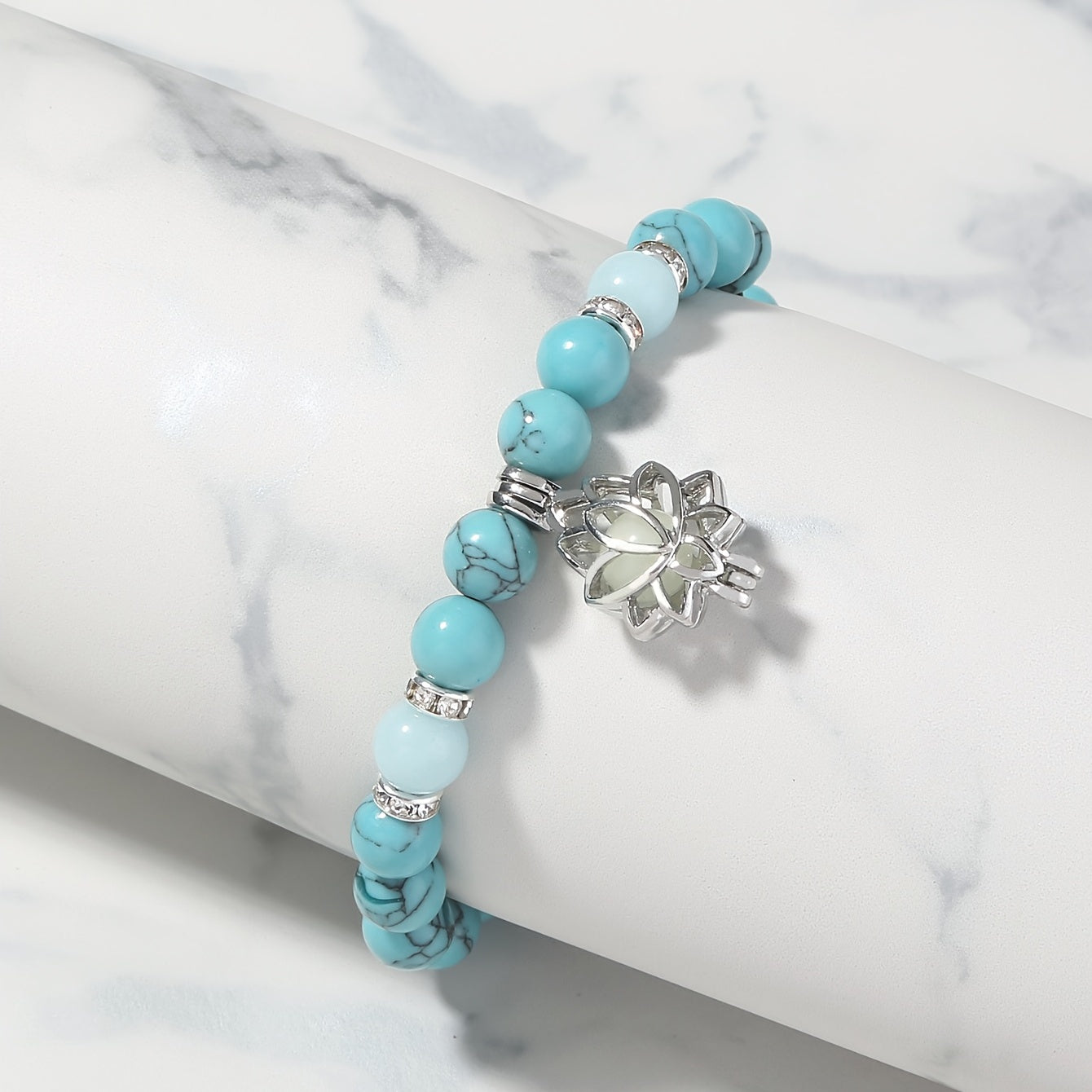 Stone Smooth Bracelet with Lotus Pendant Glowing Beads