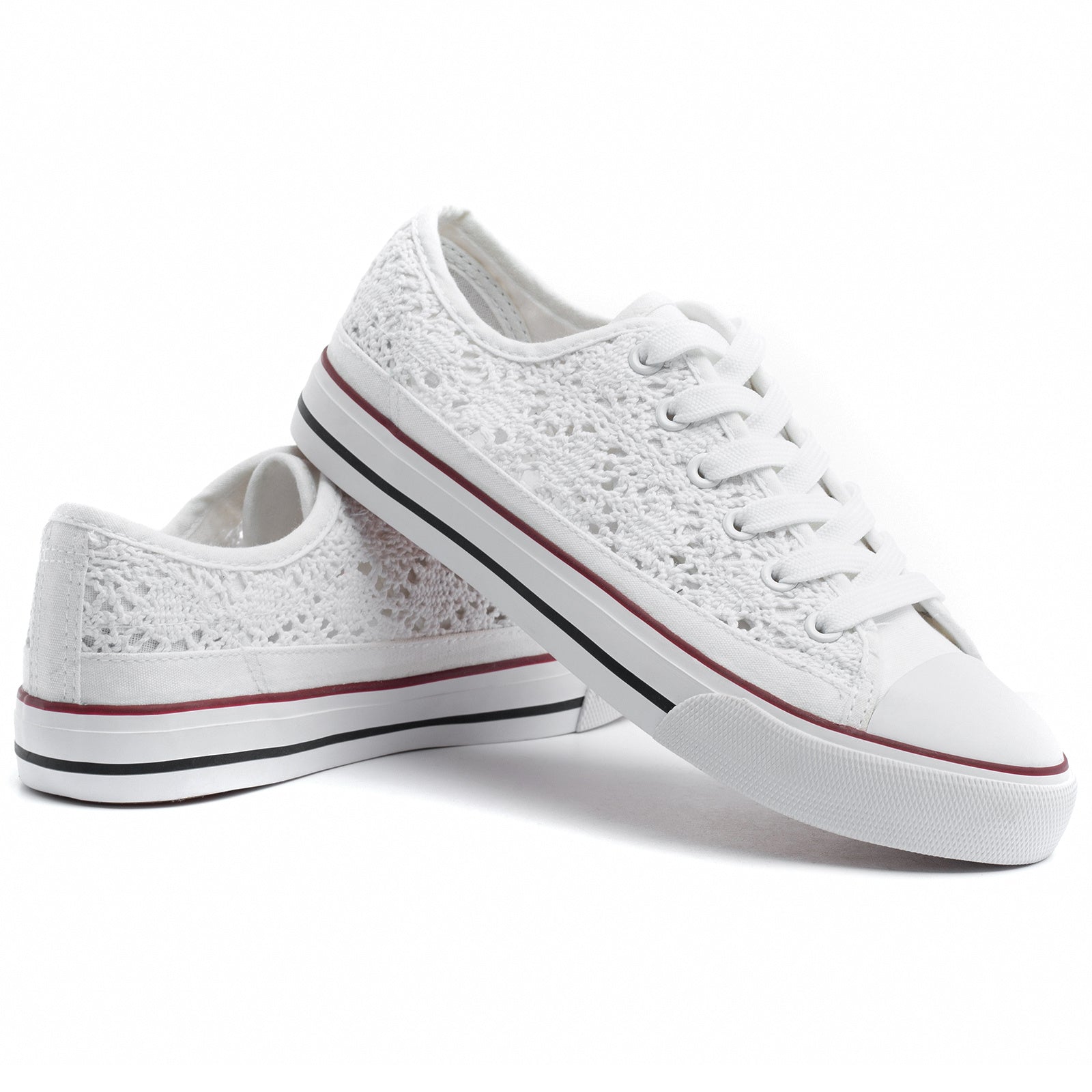 Women's Hollow Out Low Top Sneakers Lace Up Canvas Casual Walking Shoes