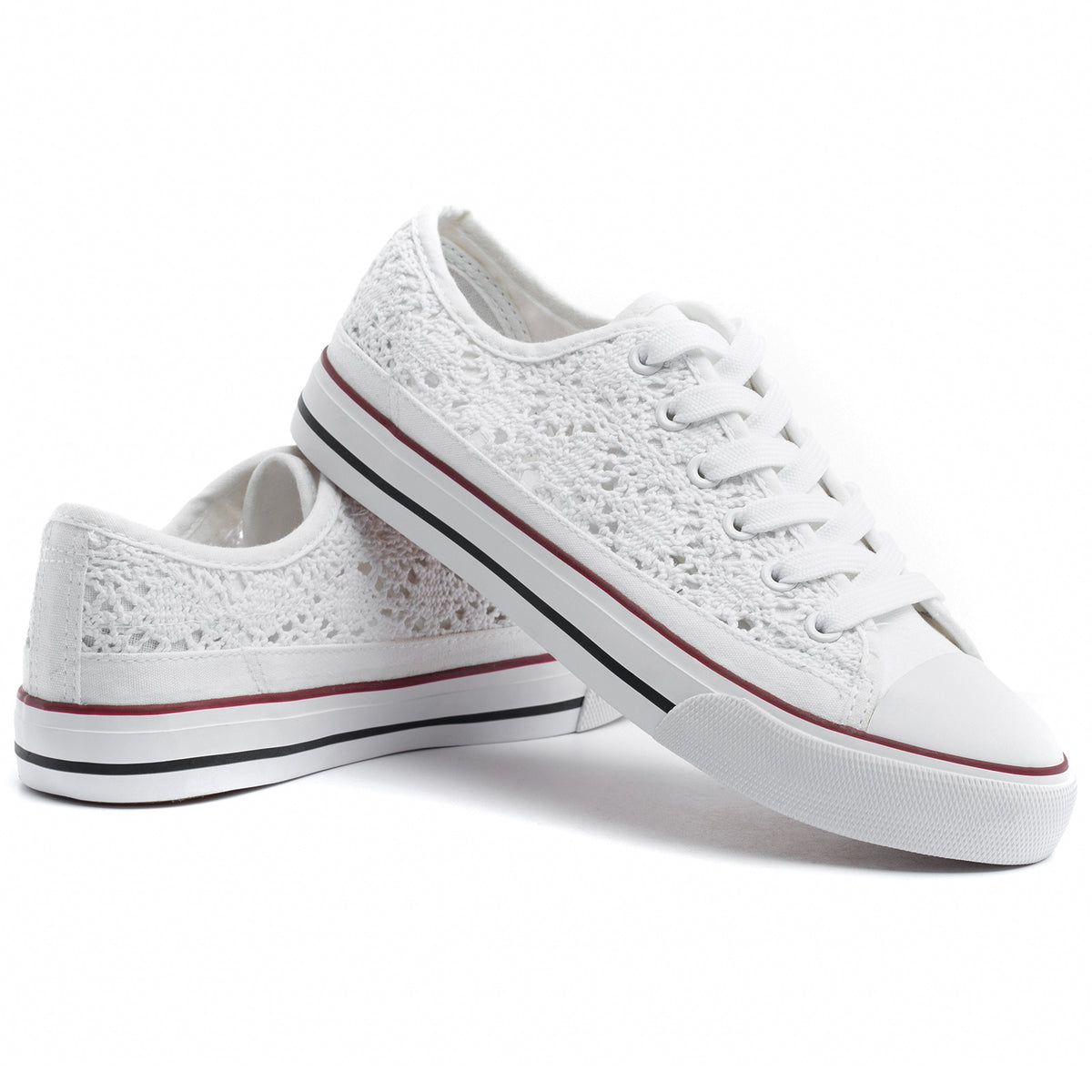Women's Hollow Out Low Top Sneakers Lace Up Canvas Casual Walking Shoes