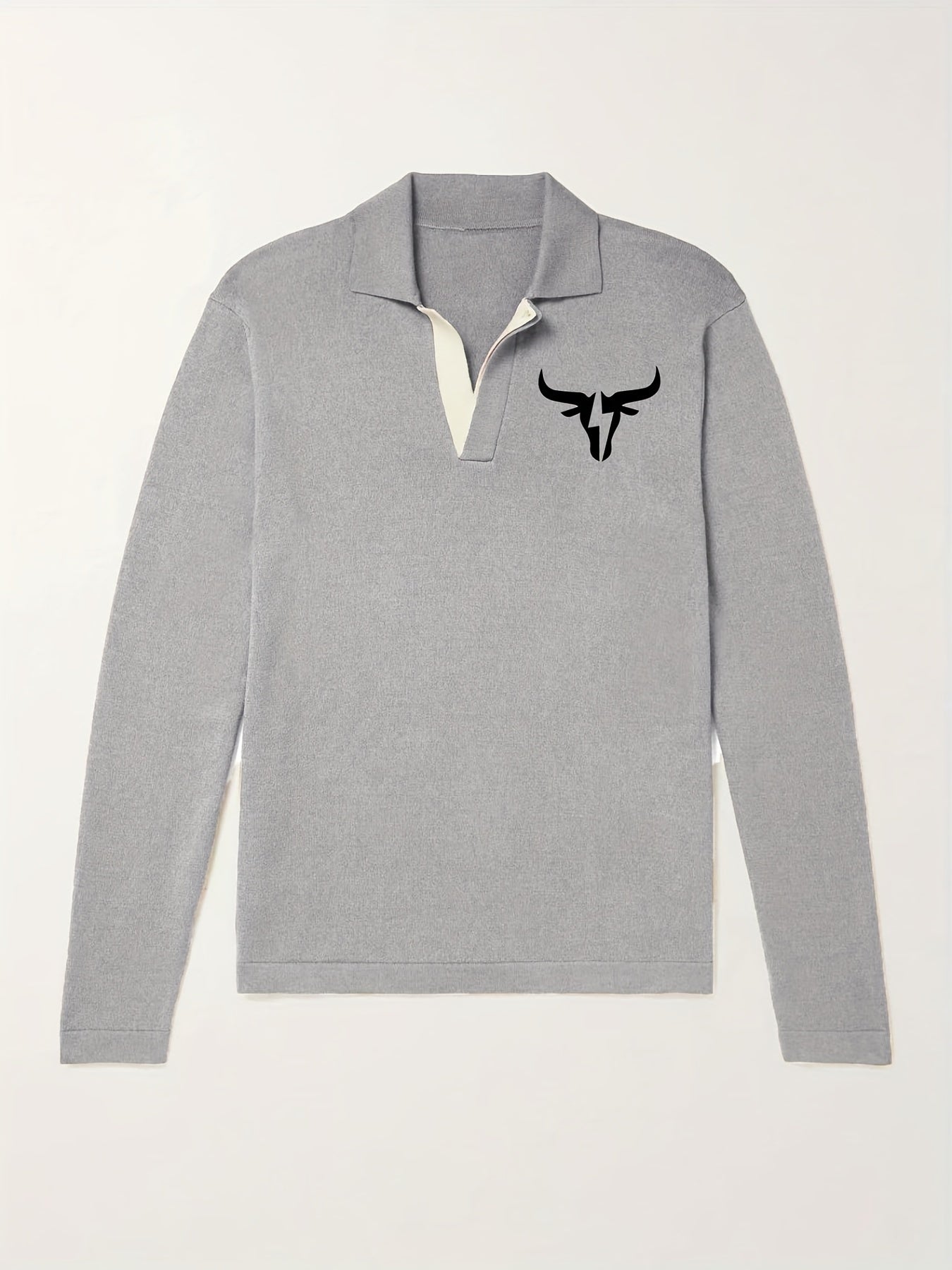 Bull Pattern Knit Polo Shirt Men's Casual Lapel Pullover Sweater