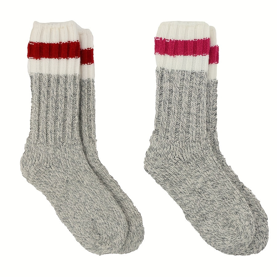 2 Pairs Striped Mid Tube Socks Women's Stockings & Hosiery