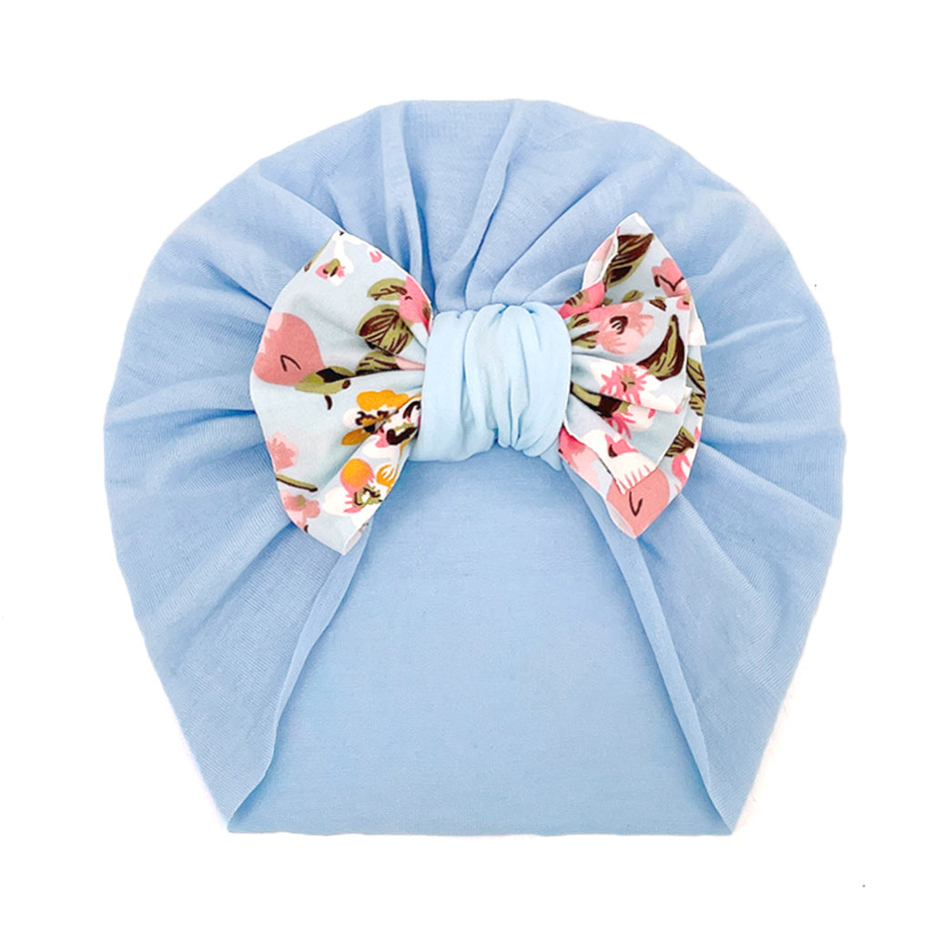 Newborn Infant Flowers Graphic Bow Decor Turban Hat Cap