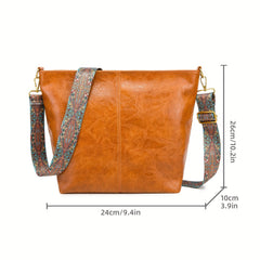 Retro Style Bucket Bag Ethnic Crossbody Vagan Leather Hobo Guitar Strap