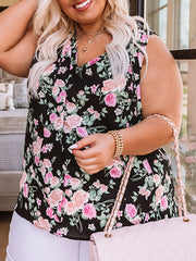 Plus Size Floral Print V-Neck Tank Top Women's Casual Tank Top