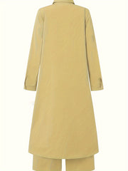  Solid Long Sleeve Button Up Shirt & Pants 2 Piece Set