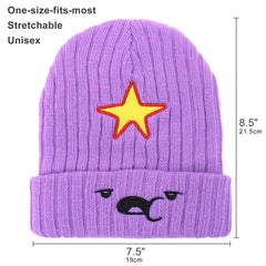 Anime Purple Slouchy Beanie Cartoon Embroidery Knit Hat Elastic Soft