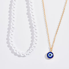 Bohemian Evil Eye Faux Pearl Necklace Collar