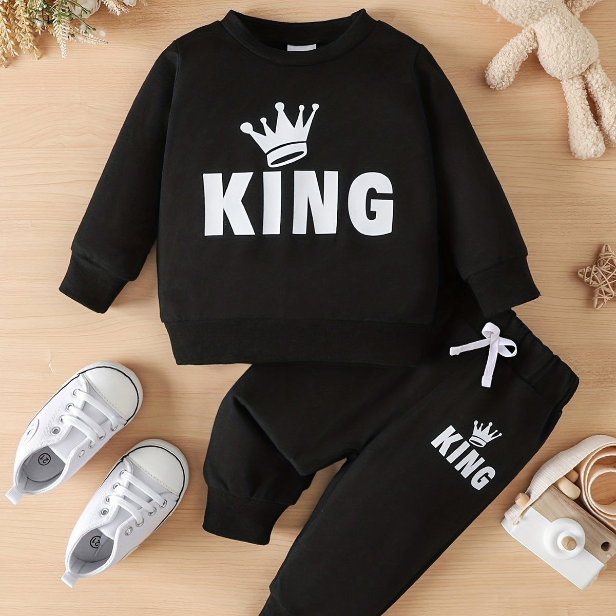 Toddler Baby Boy's KING Letter Print Sweatshirt & Trousers Set