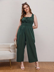  Jumpsuit Tie Front Nipped Waist Square Neck Wide Leg Tank Jumpsuit