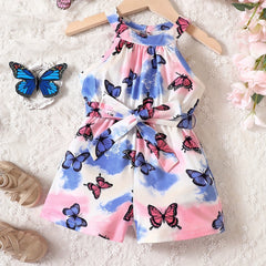 Toddler Girls Butterfly Tie Dye Halter Rompers Jumpsuit