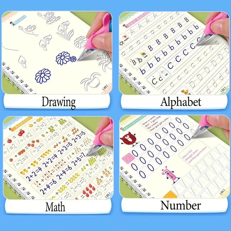 4 Reusable Copybooks with Pen for Kids Handwriting Practice Learning Toys
