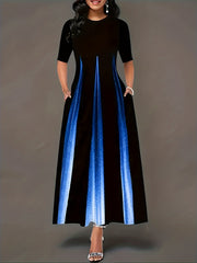  Colorblock Maxi Dress With Pockets